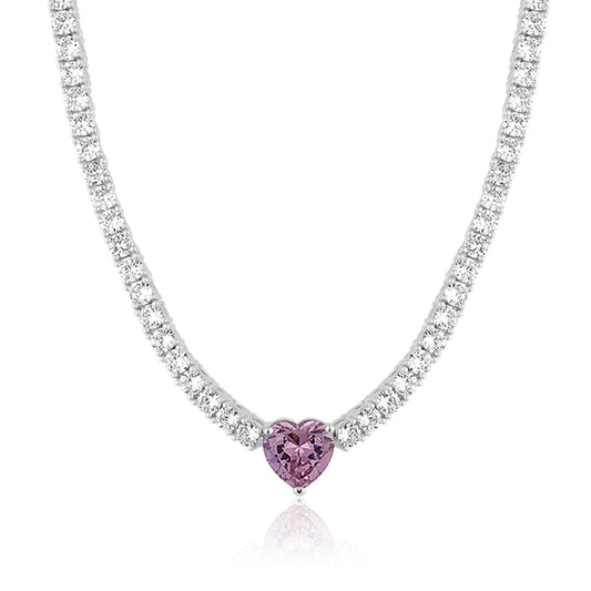 Pink Heart Classic Tennis Necklace