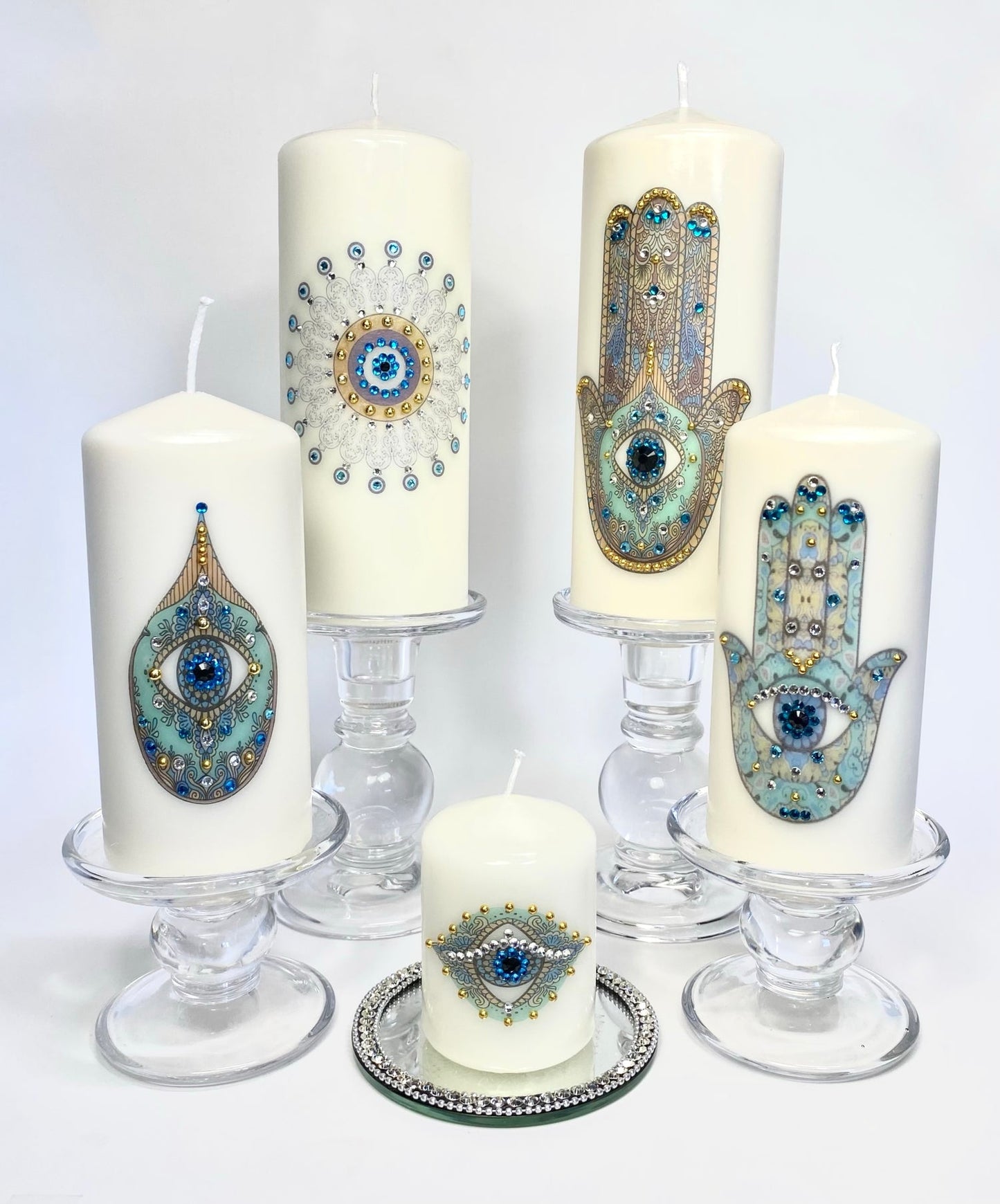 Blue Finger Tips Hamsa Candle